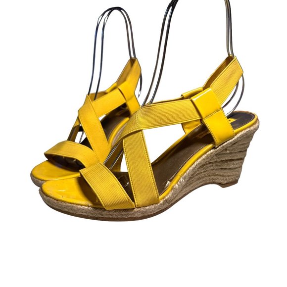 Bandolino Yellow Stretch Fabric Wedge Sandal 10.5M - Picture 7 of 11